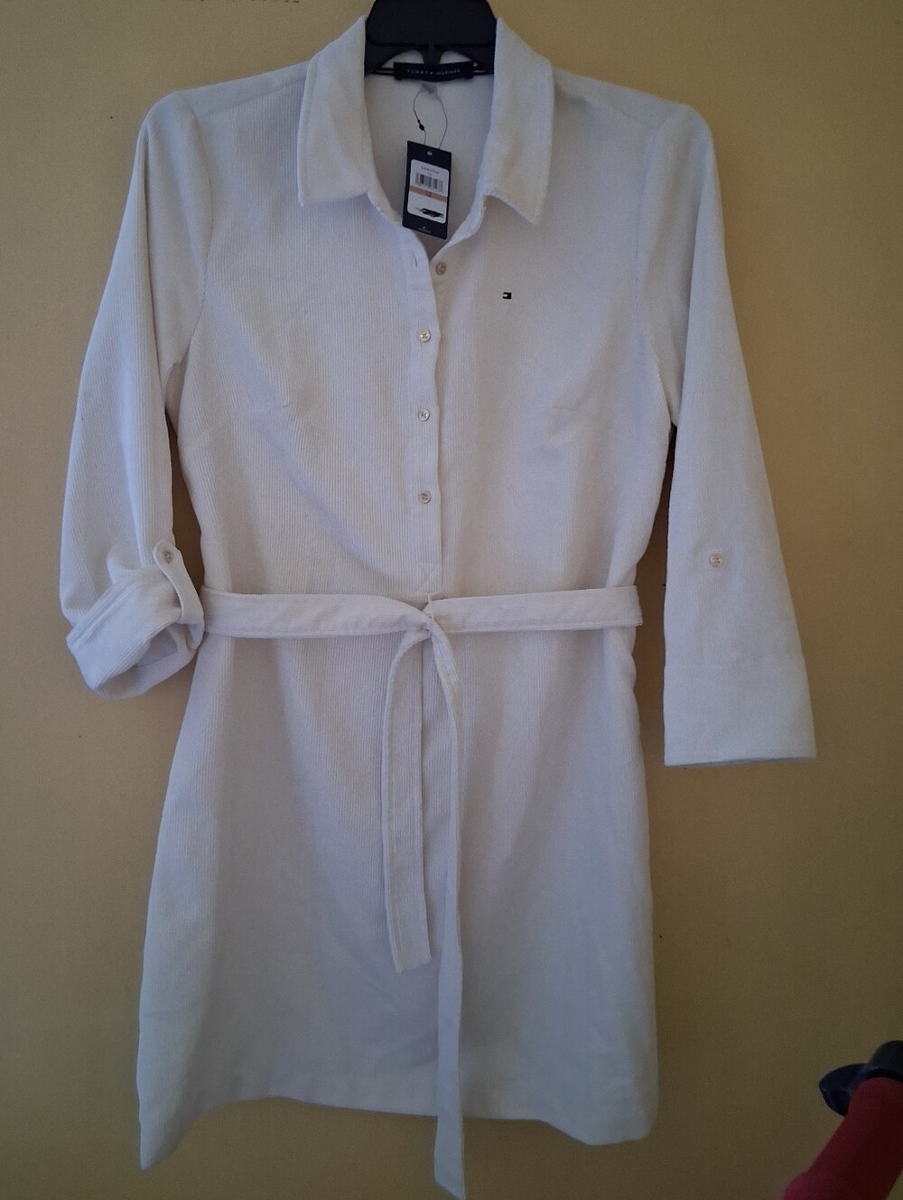 Tommy Hilfiger Cream Button-Front Shirt Dress with Waist Tie